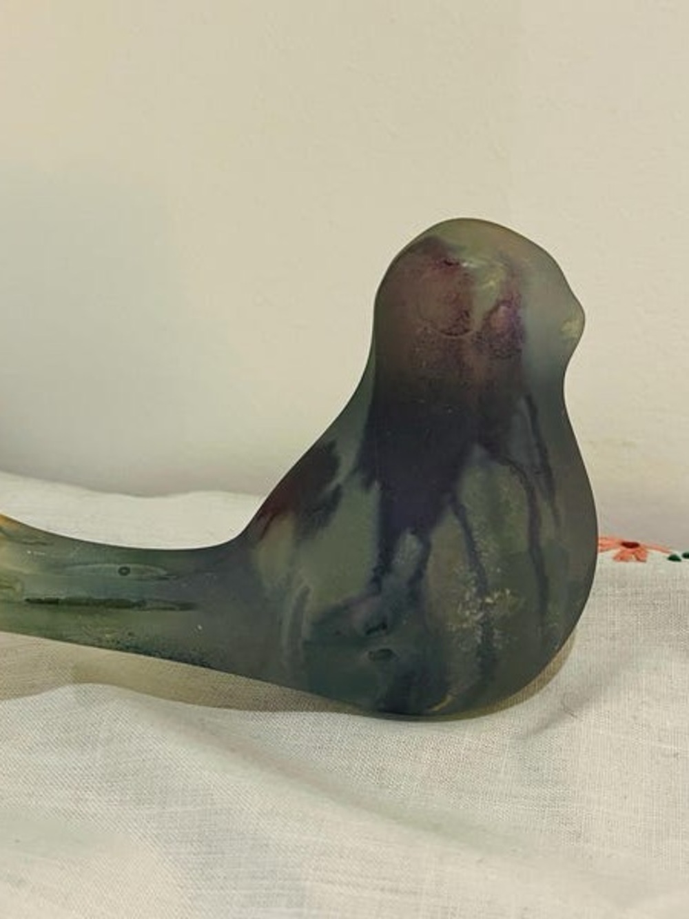 Vintage Nouveau Art by Reuven Hand Painted Glass Bird Israeli Original  1980s